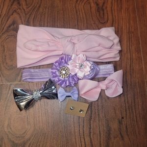 6 piece Pink accessory Headband And Bow bundle